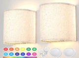 Wall Lights Set of 2, Battery Operated Fabric Sconce with Remote, LED Lamps in RGBWarm White, V1171-CX-WL-MAGNET-RGB-USB-2