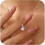 925 Sterling Silver Dainty Moonstone Chokers for Women Cute Blue Crystal Chain Pendant V1188-CYX-J02-1989