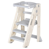 Foldable Kids Step Stool Kitchen Helper Tower in Grey, Adjustable Height, 55x55x79cm V178-59298