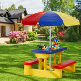 Keezi Kids Outdoor Table and Chairs Set Picnic Bench Umbrella Children Indoor ODF-KID-PICNIC-UM-PLC