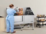 Stainless Steel Dog Washing Station, 127 cm Pet Grooming Tub w/ Stairs, PE Water Filter Board, V952-BXGCWYG50CSLNZPKYV0