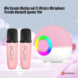 Mini Karaoke Machine and 2x Wireless Microphones Portable Bluetooth Speaker Pink V238-SUPDZ-41169049813072