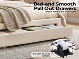 Artiss King Single Bed Frame with Storage Drawer Upholstered Velvet Platform Bed LED Headboard BFRAME-G-GLOW-KS-WH-AB
