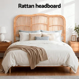 Artiss Bed Headboard Queen Bedhead Rattan - NERO Pine BED-HEAD-C-NERO-Q-WD