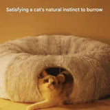 Grey Foldable Cat Tunnel Bed - Plush 2-in-1 Pet Nest with 26cm Wide Opening, Non-Slip Base and V888-ELOSUNG53674