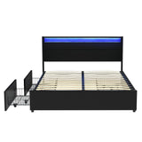 Artiss Bed Frame Queen Size LED with 4 Drawers Black DUNN BFRAME-H-DUNN-Q-BK-ABC