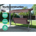 Gardeon Outdoor Swing Chair Garden Chair Bench Furniture Canopy 3 Seater Brown GSC-BST-3S-BR