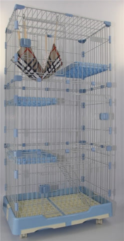 YES4PETS 179 cm Blue Pet 4 Level Cat Cage House With Litter Tray & Wheel 82x57x179 CM V278-CSN-2-3-L-3-BLUE