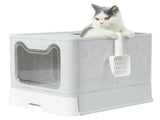 Self-Cleaning Hooded Cat Litter Box Enclosed Large Kitty Toilet Box Tray Refills V767-XPET124-GY