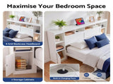 Artiss Queen Bed Frame with Storage Bookcase Headboard, USB & Type-C Ports & Drawers White WBED-F-BEDSIDE-WH-Q-ABC