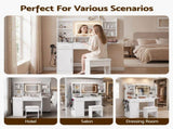 Artiss Dressing Table Vanity Desk Set Stool LED Charging Station White FUR-AG-DRESS01N-WH-AB