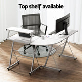 Artiss Computer Desk L-Shape Keyboard Tray Shelf White MET-DESK-117-WH