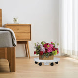 White Rolling Plant Stand with Wheels 360 Degree Rotating Flowerpot Base with Water Tray V1370-AZ4-14393