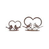 Set 2 Asst Rust Lovebirds w Heart on Base 20cm V637-52413HRT