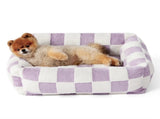 63x53x17 CM Cute Square Plush Pet Bed with Removable Cover & 5 Bolsters Support - Purple Plaid V888-ELOSUNG49473