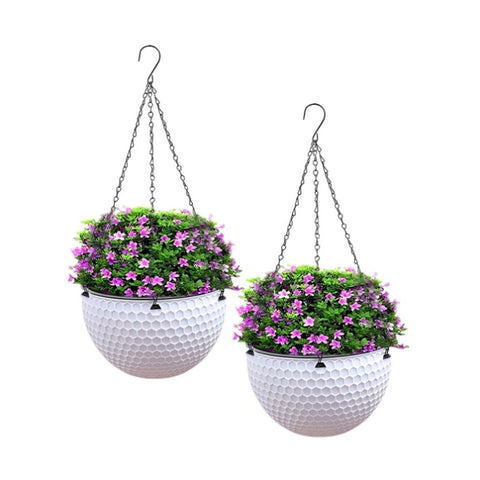 SOGA 2X White Medium Hanging Resin Flower Pot Self Watering Basket Planter Outdoor Garden Decor HANGPOT12WHTX2