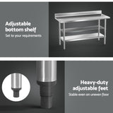 Cefito Stainless Steel Kitchen Bench w/ Splashback 1500x600MM 430 SSKB-430S-59H