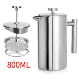 304 Stainless Steel French Press Coffee Maker, Household Hand-Brew Coffee Pot, Tea Filter Pot800 mL V1265-AU-492-800ML