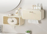 Tissue Box Cover Wall Mounted 2 in 1 Waterproof Tissue Holder Dispenser Box Cover for Bathroom Milky V1294-YM0706-3112230049612