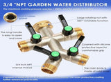 4-Way Brass Garden Hose Splitter, 3/4" NPT Threaded Water Connector, Hassle Free Installation for V1366-AZ2-W-15085