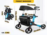 Foldable Aluminium Rollator Walker With Seat & Storage Bag, Adjustable Handles, 8" Wheels, V1181-HP001-BL