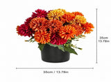 Fall Artificial Daisy Chrysanthemum Potted Plant, Orange Red Yellow Silk Cloth Faux Flowers with V1366-AZ2-W-24916