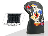 Golf Wood Club Cover Skull Poker Embroidery and Pu Leather Material Premium Golf Club Cover, Black V1192-AZ-W-9852