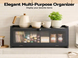 Artiss Bamboo Bread Box Kitchen Countertop Storage Clear Window Shelf 40cm Black BBX-1T-WIN-BK