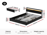 Artiss Metal Bed Frame Queen Size Storage Headboard Charge Station LED 4 Drawers MBED-C-SKY-Q-ALBK-ABC