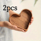 2PCS Natural Solid Wood Love-Shaped Tray, Hand-Polished Smooth & Skin-Friendly, Multi-Purpose Use. V1232-AXSNB-2JZ-001