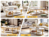 Artiss Coffee Table 2 Tier Oval Marble Finish Storage Shelf Metal Frame Center Table Living Room FUR-Z-COF11-GDWH