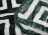 Bloomington 800GSM Greek Key Green Winter Premium Quality 1 Ply Mink Blanket Double V442-IDC-BLANKET-800GSMGREEKKEY-GREEN-DS