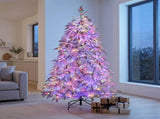 7.5ft 2.3m Pre-Lit White Flocked Artificial Christmas Tree, 1650 Multi-Function Micro LED Light 112_HZCS75