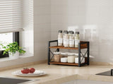 CARLA HOME 2-Tier Countertop Shelf Organizer Rustic Wood Kitchen Spice Rack for Storage, Condiments V178-36177