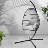 Gardeon Outdoor Egg Swing Chair Wicker Rope Furniture Pod Stand Cushion Grey HM-EGG-ROPE-S-GREY