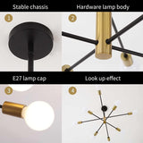 Sputnik Chandelier Modern Industrial, 8-Light , Black & Gold V178-33531