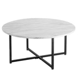 White Marble Effect Round Coffee Table with Black Legs V264-TAB-719C-WHE-BK
