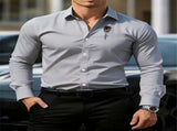 Men'S Formal Shirt Slim Fit Dress Shirt Long Sleeve Shirt Printed Shirt - navy blue - Size S V1106-M-APP-81125-NAVY-SAUSEU46