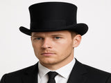 5.5"" Premium Australian Wool Felt Top Hat w/ Satin Lining Mad Hatter Magician Tuxedo in Black V563-BR-21180-57-BLK