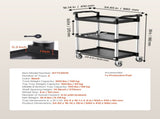 Utility Cart, 300 lbs Load Capacity, 3-tier Utility Plastic Cart with 360&deg Swivel Wheels V952-SXSYTCZHHS3C7ALPWV0