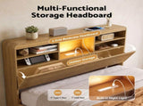 Artiss Double Bed Frame with Storage, 4 Drawers, USB and Night Light Natural WBED-F-TAMBUR-D-WOOD-ABC