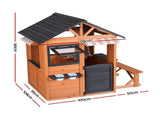 Keezi Kids Pretend Kitchen Wooden Cubby House Outdoor Playhouse Side Bench PLAY-WOOD-HOUSE-LW-AB