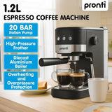 Pronti CM-850D Coffee Machine 20 Bar Espresso Maker with Milk Frother and 1.25L Tank CFM-GTS-850D