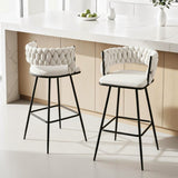 Artiss 2x Bar Stools Kitchen Dining Chair Counter Stool Woven Velvet Metal Ivory BA-K-1087-BGX2