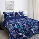 Ramesses Blue Flower Printed Sherpa Flannel Fleece Reversible Blanket Set Queen/King V442-KIT-BLANKET-SHERPAFLOWER-BLUE-QS