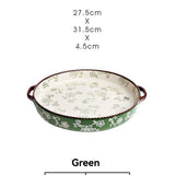 ceramic serving plate, double handled baking dish, pizza pan, cherry blossom pattern, underglaze V1106-122-66396-RED-8-8INCH
