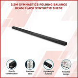 2.2m Gymnastics Folding Balance Beam Black Synthetic Suede V63-826781