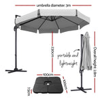 Instahut 3m Outdoor Umbrella w/Base Cantilever Beach Roma 360 Degree Tilt Grey UMB-ROMA-F-50N-GR