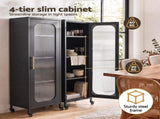 Artiss Buffet Cabinet Sideboard X2 Slim Kitchen Storage Trolley Wheels Black AI-B-SID40-4T-BKX2