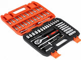 53-Piece 1/4" Socket and Bit Tool Box - Steel Metric Ratchet Wrench Kit with Extension Bars, V888-ELOSUNG55722